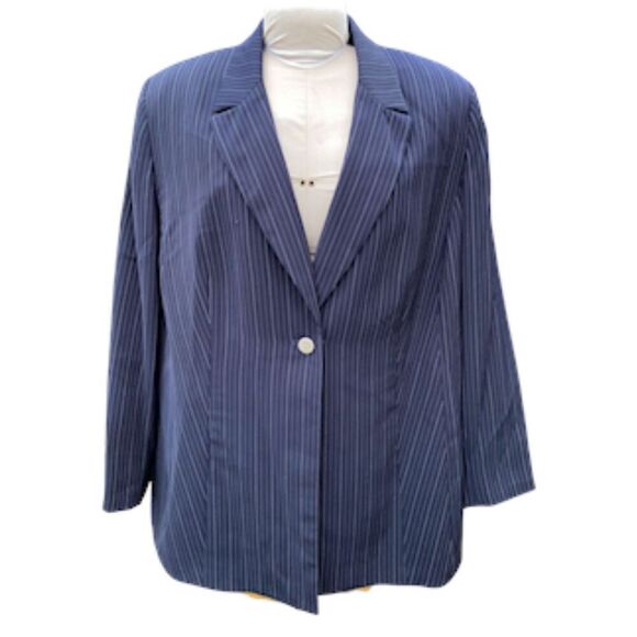Le Suit Navy Pinstripe Single Button Blazer Sz. 18W Professional Office Plus - Picture 1 of 8